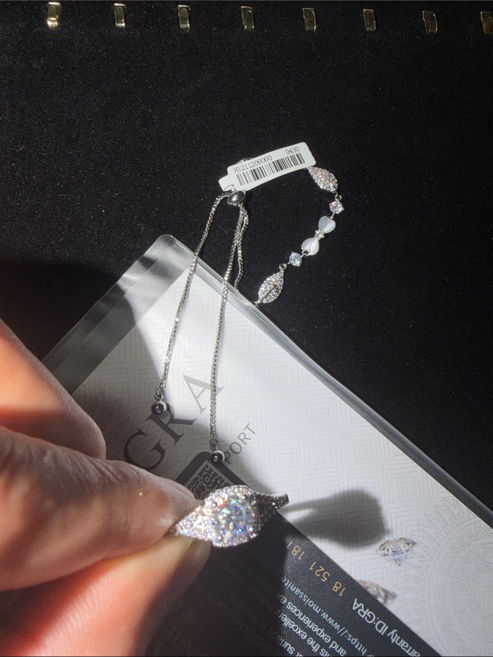 Silver Crystal Halo Slider Bracelet - White ring and bracelet set size 9